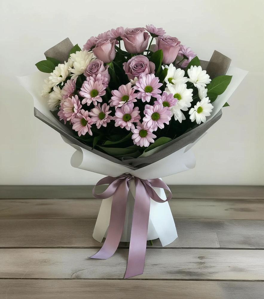 Букет цветов из: Хризантемы и Розы в Спартак