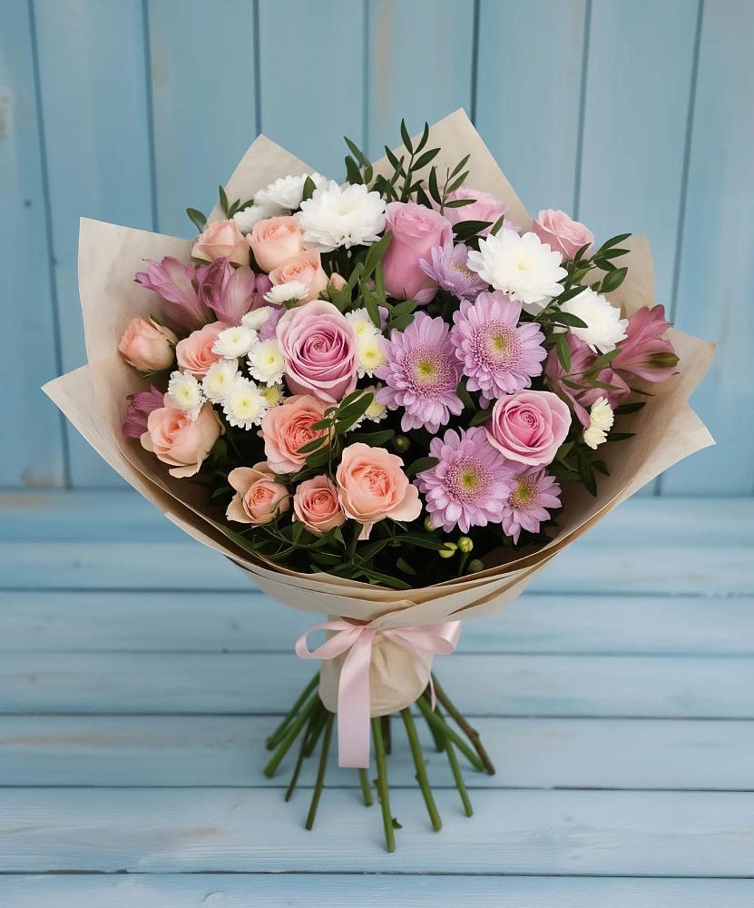 Букет цветов из: Хризантемы, Розы и Альстромерии в Спартак