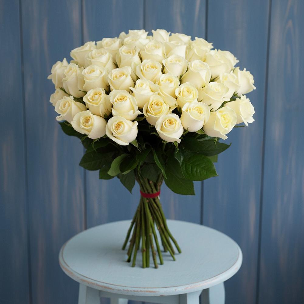 Букет 51 Белая роза Эдлесс Лав в Спартак