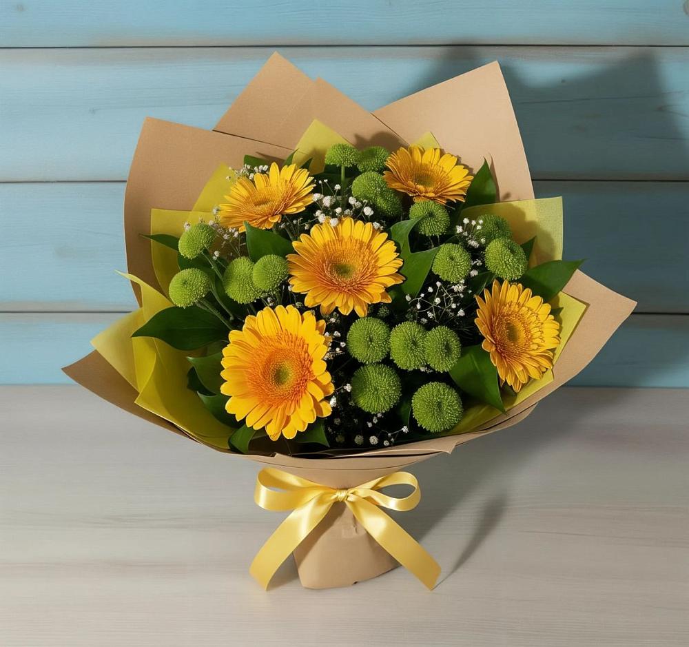 Букет цветов из: Герберы и Хризантемы в Спартак