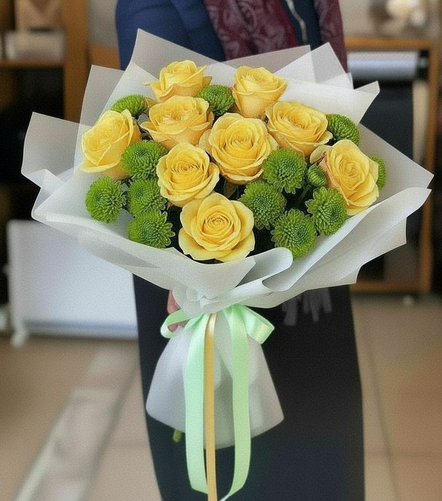 Букет цветов из: Хризантемы и Розы в Спартак