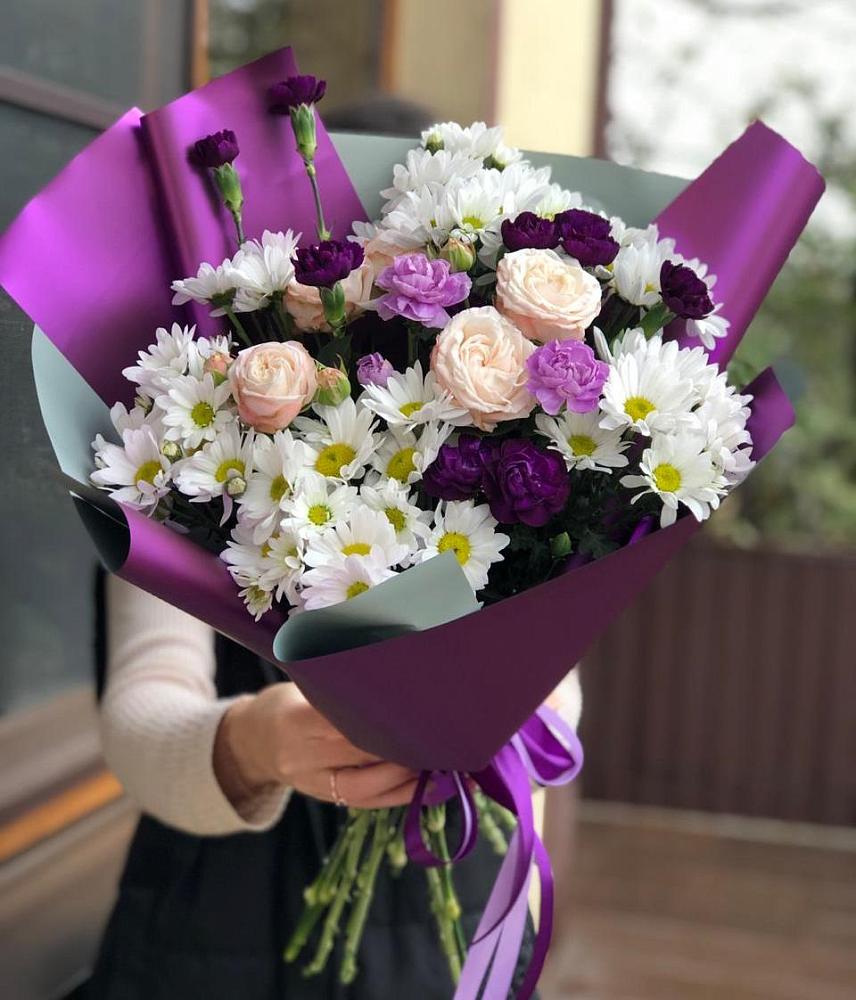 Букет цветов из: Хризантемы, Гвоздики и Розы в Спартак