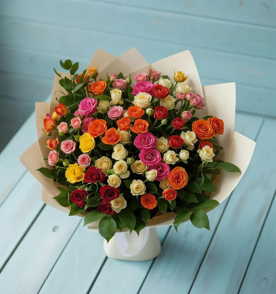 Букет Микс из разноцветных кустовых роз в Спартак