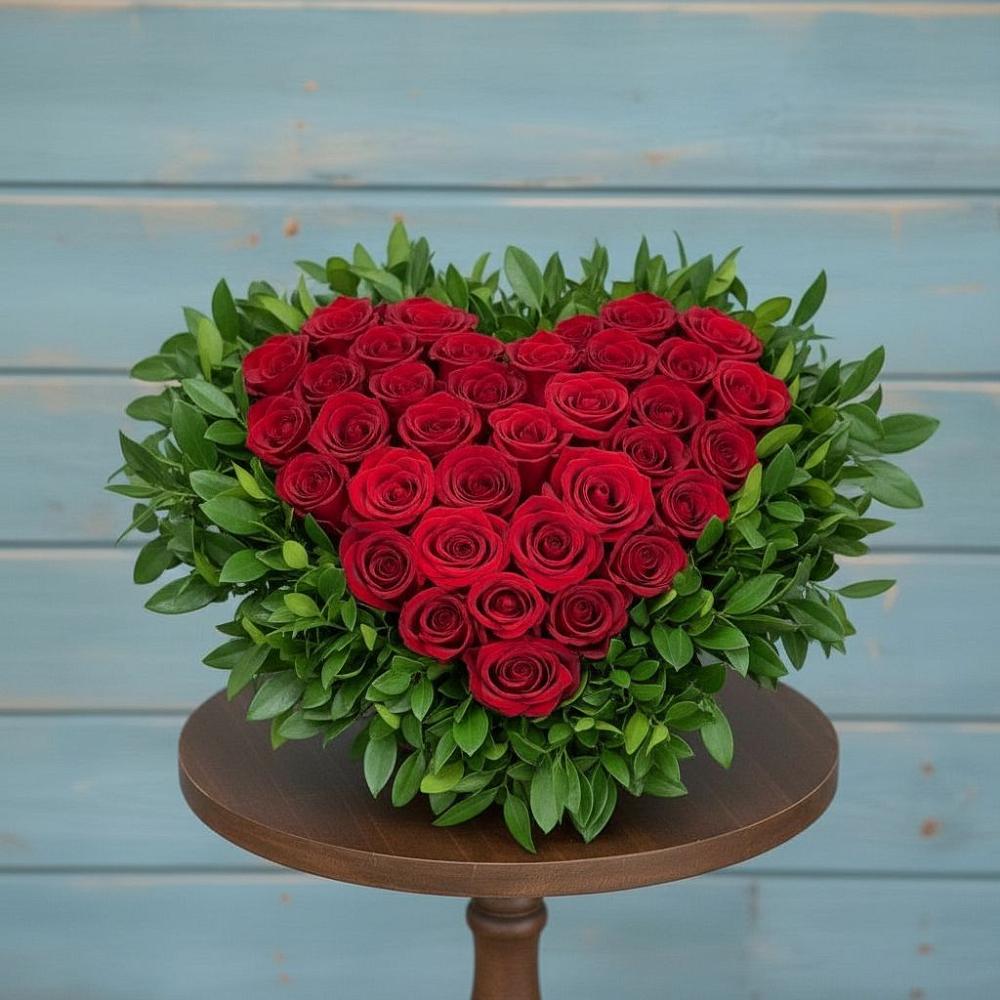 Цветочная композиция из Розы в виде сердца в Спартак