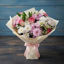 Букет цветов из:  Хризантемы, Альстромерии и Розы в Спартак