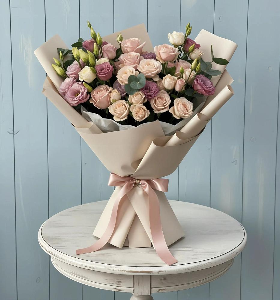 Букет цветов из: Розы и Лизиантусы в Спартак