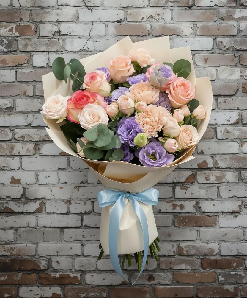 Букет цветов из: Розы, Лизиантусы и Гвоздики в Спартак