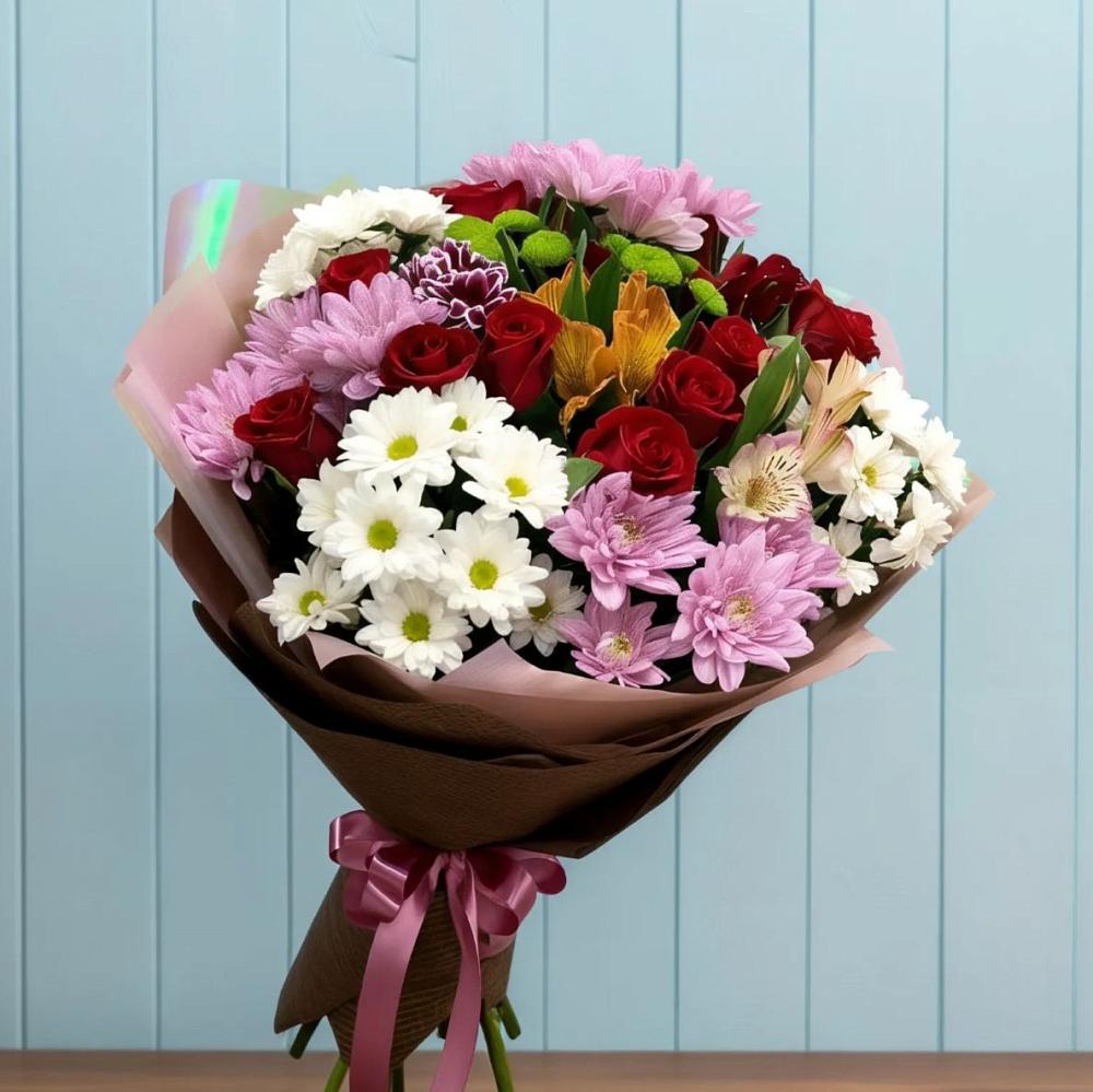 Букет цветов из: Розы, Хризантемы и Альстромерии в Спартак