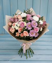 Букет цветов из:  Хризантемы, Розы и Альстромерии в Спартак